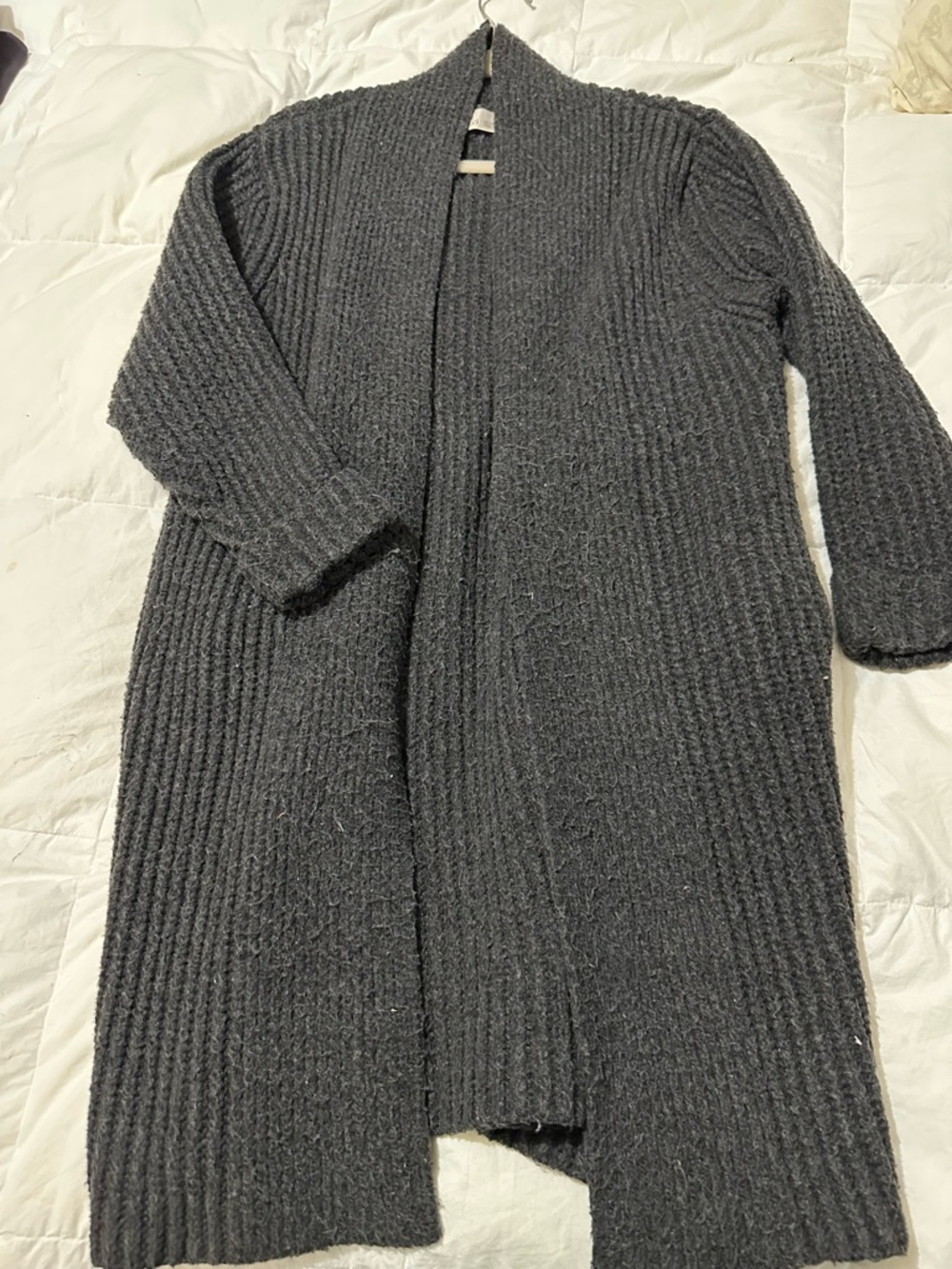 Long Ribbed Open-Front Women's Sweater Cardigan - Charcoal